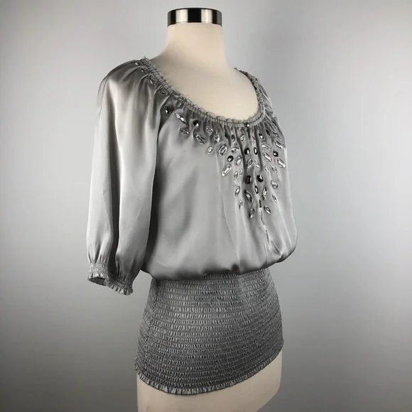 White House Black Market Silver Jewel Blouse XS - Picture 4 of 6